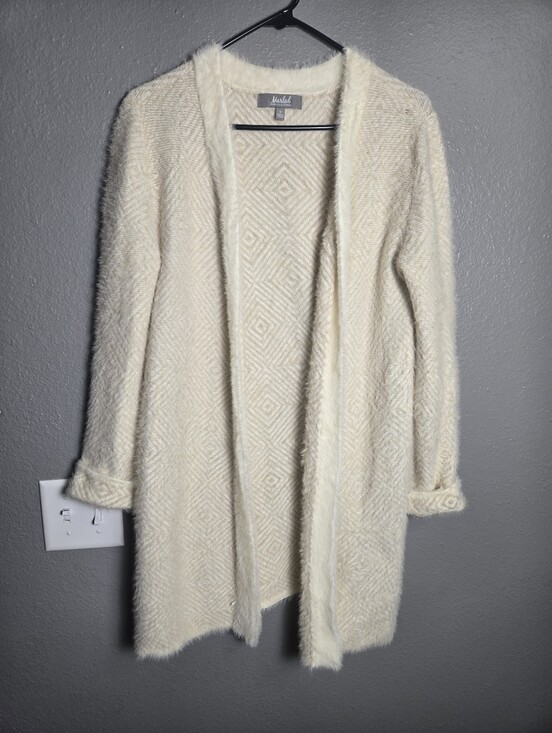 Marled Sweaters - Marled Cream Open Front Fuzzy Soft Long Cardigan Size Medium